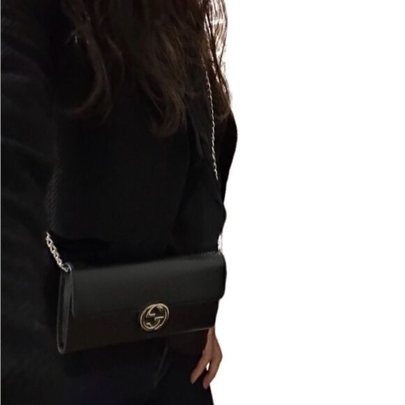 NEW Gucci interlock black leather wallet on chain - Picture 11 of 11